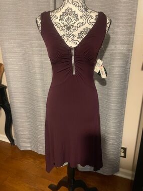 My Michelle Plum Midi Dress with Rhinestone Trim